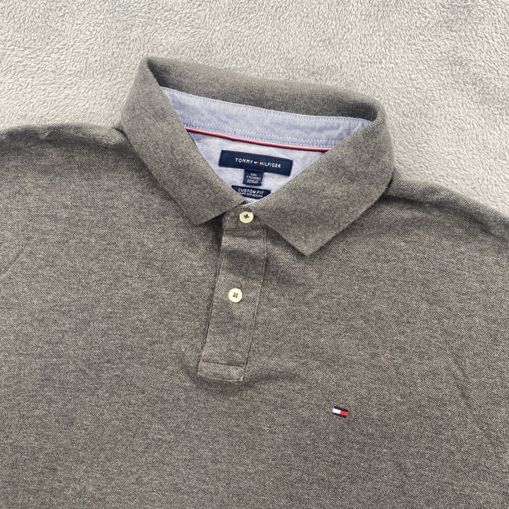 Tommy Hilfiger Polo Shirt Mens XXL Grey Custom Fit Cotton Pique Short Sleeve
